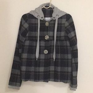 Casual & Lovely Check Hoodie Jacket (navy/grey)